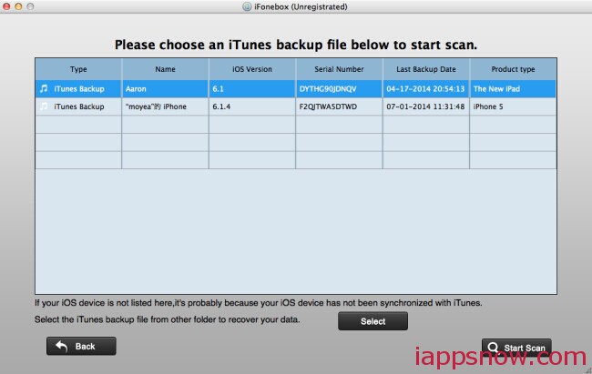 choose itunes backup