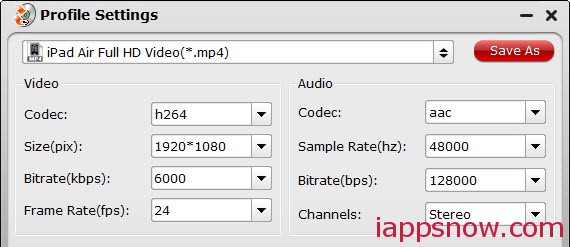 iPad Air 2 video settings