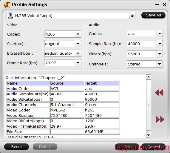 H.265 MP4 settings