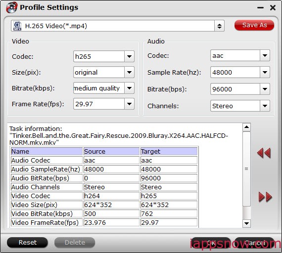 H.265 video settings