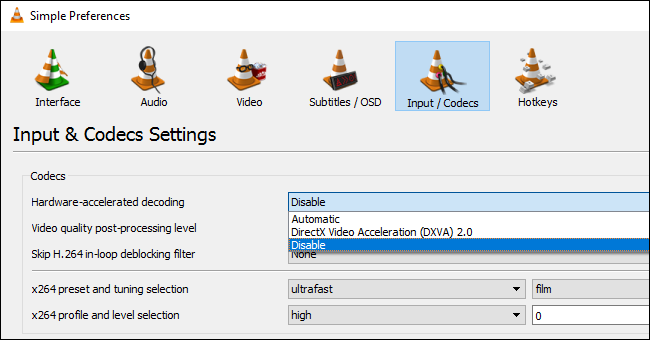 Disable hardware-accelerated decoding